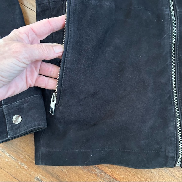 Reiss Suede Zip Through Trucker Jacket Black - Picture 5 of 15